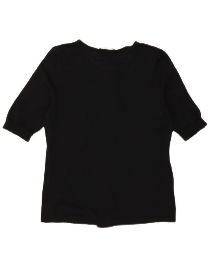 Hugo Boss Suéter tipo jersey con cuello redondo y volantes en la parte delantera para mujer UK 8 Small Negro