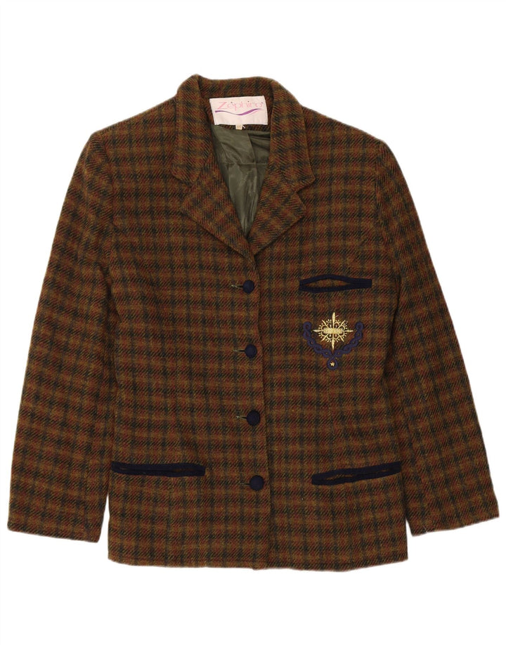 VINTAGE Chaqueta Blazer de 4 Botones para Mujer IT 46 Large Brown Check