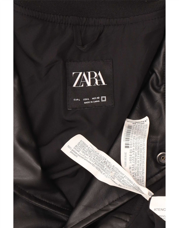Zara Chaqueta de piel sintética para hombre UK 40 Large Poliéster negro