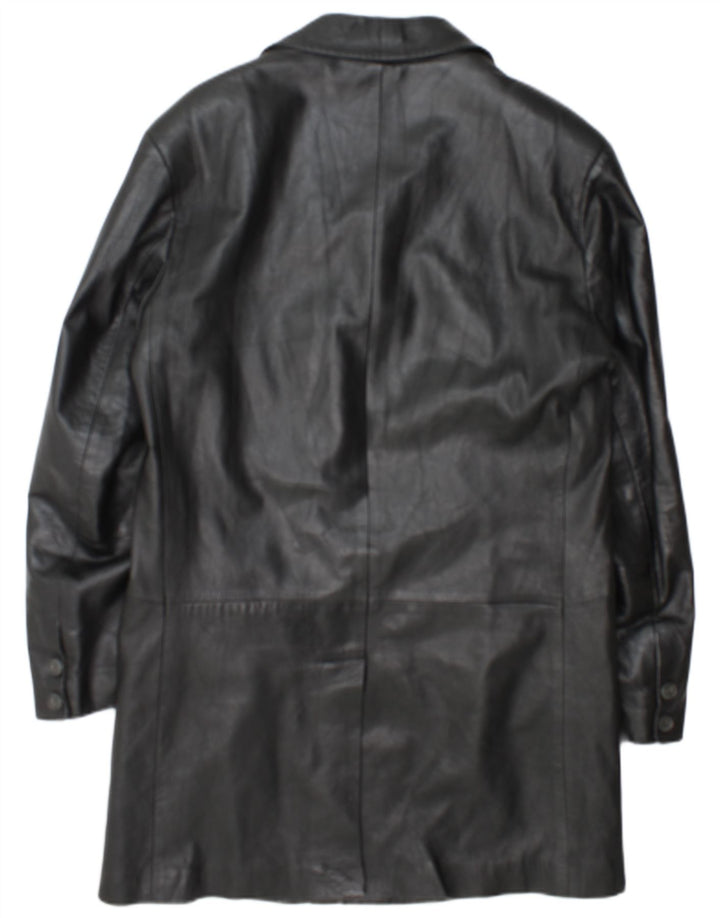 Abrigo de cuero vintage para hombre IT 50 cuero negro grande