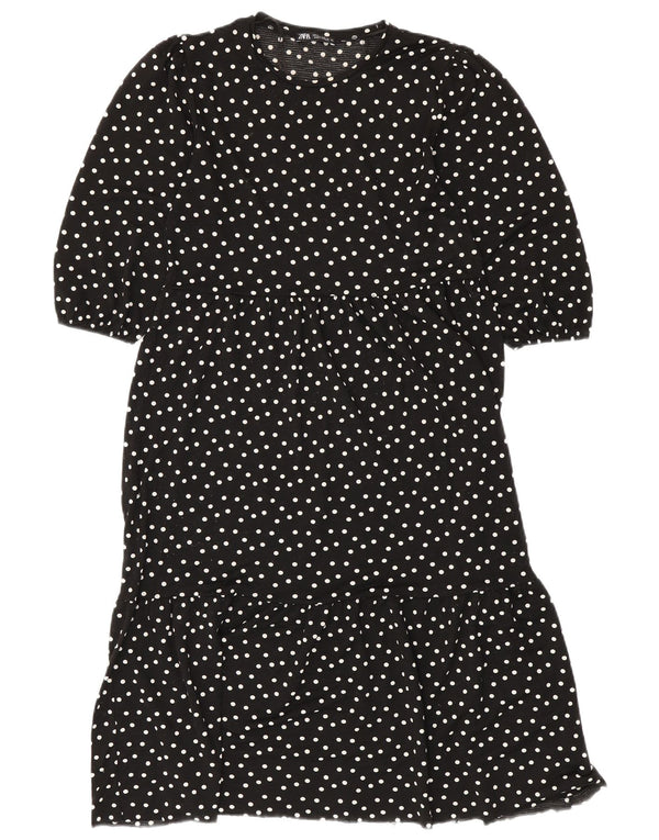 ZARA Womens Tiered Dress UK 10 Small Black Polka Dot Polyester