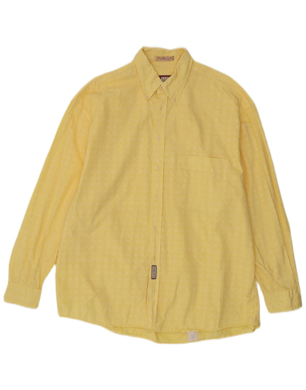 Camisa Vintage Hombre Talla 43/44 XL Algodón Geométrico Amarillo