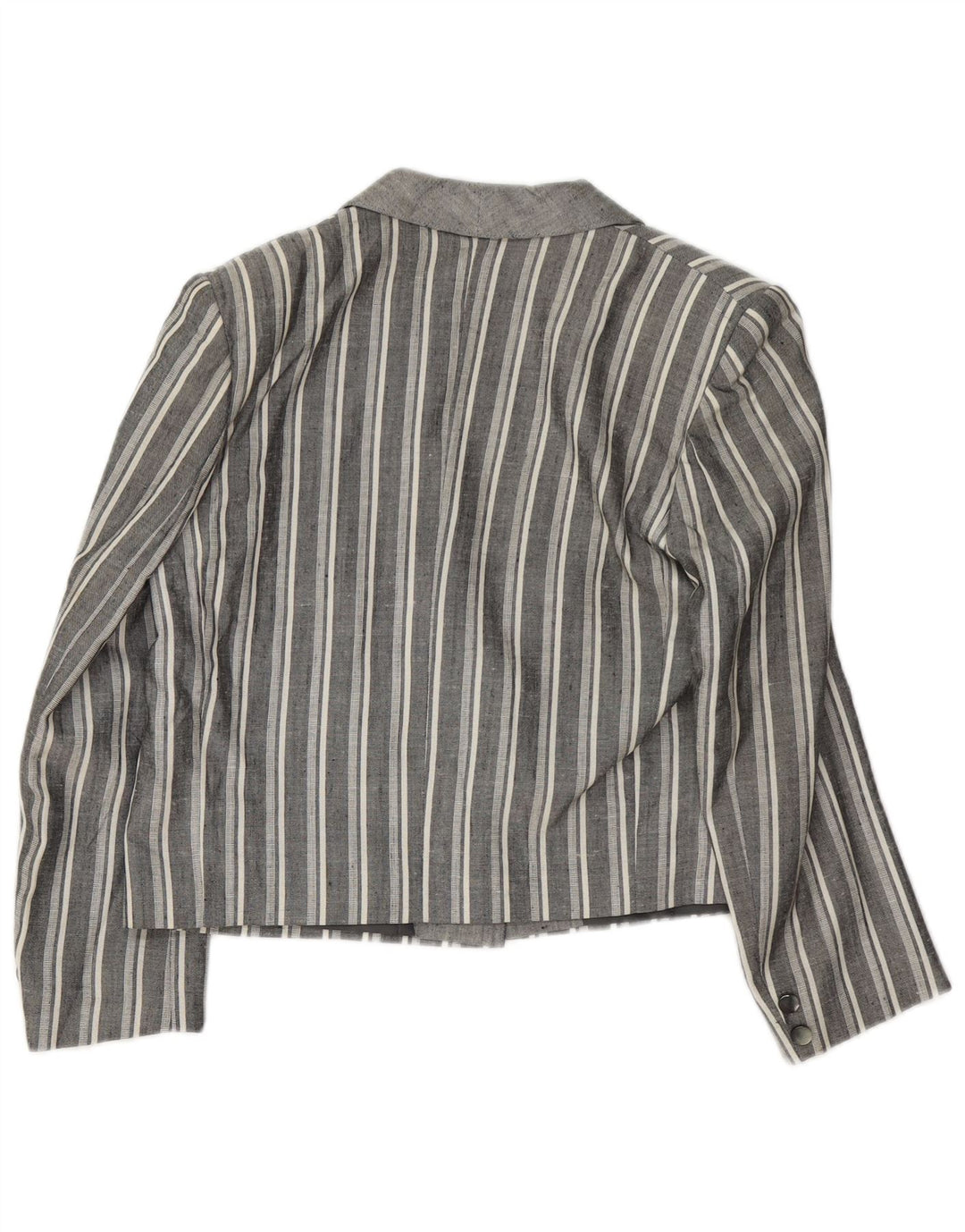 Vintage mujer crop 1 botón Blazer chaqueta Reino Unido 12 gris medio rayas