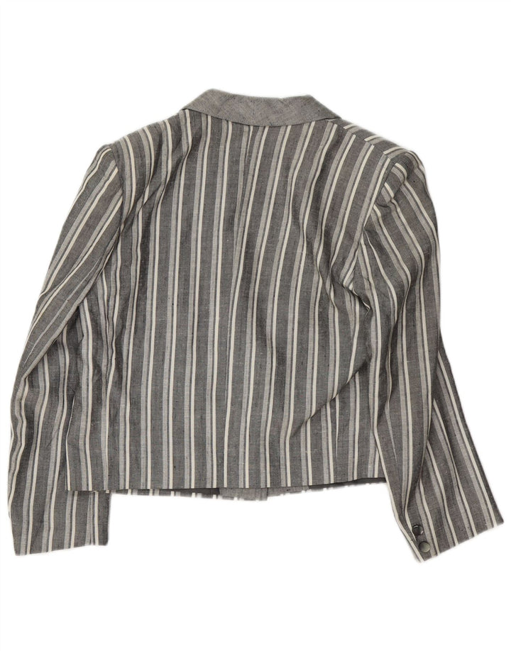 Vintage mujer crop 1 botón Blazer chaqueta Reino Unido 12 gris medio rayas