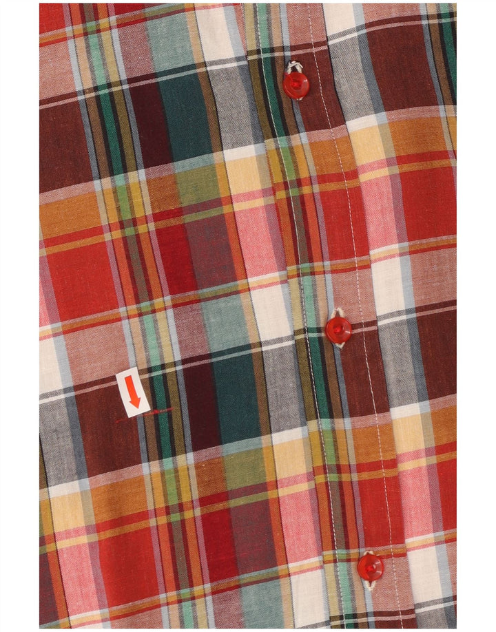 VINTAGE Camisa militar de manga corta para hombre IT 50 Cuadros medianos multicolores