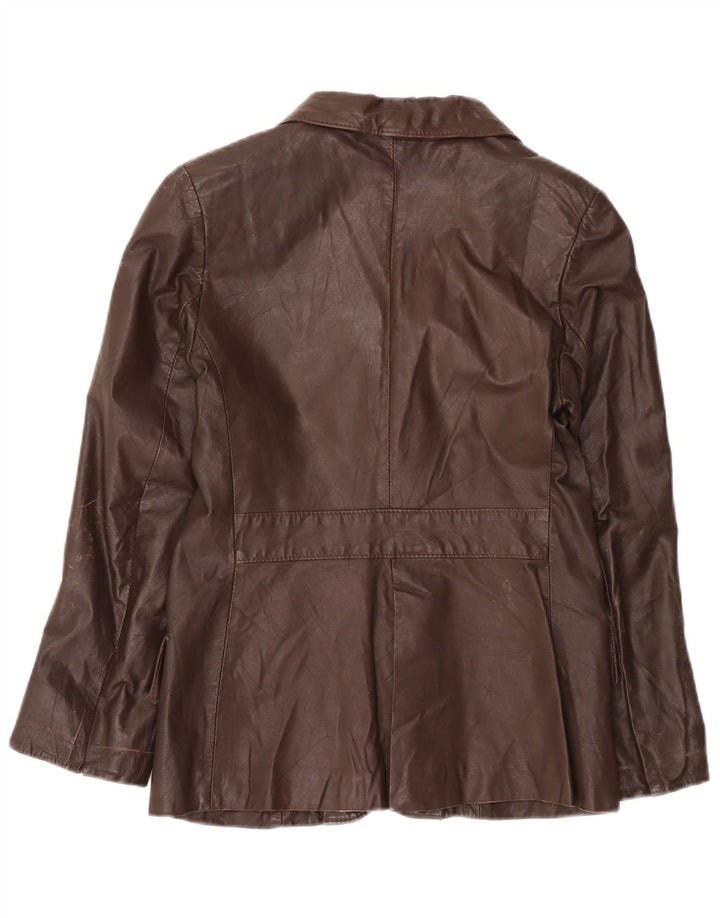 Vintage mujer 2 botones cuero Blazer chaqueta Reino Unido 12 marrón medio