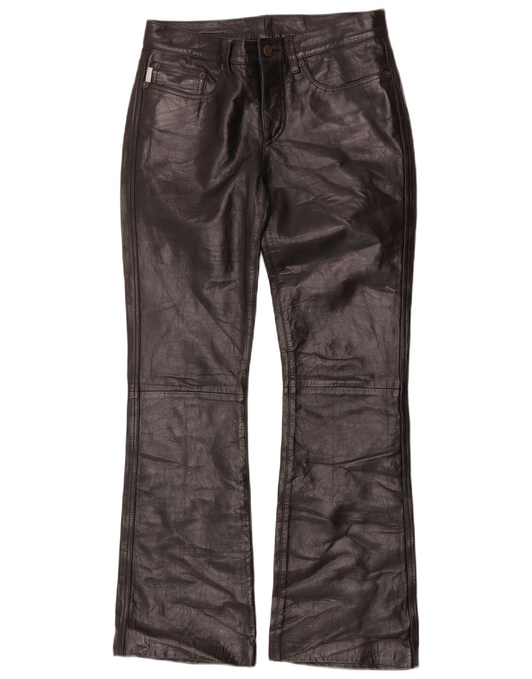 Iceberg Pantalones De Cuero Bootcut Mujer W27 L29 Cuero Negro