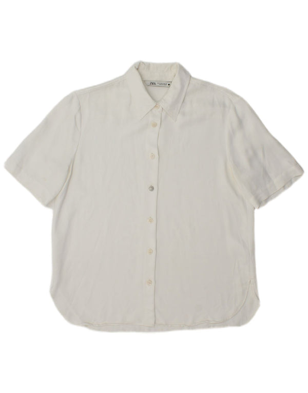 Zara Mujer Camisa Manga Corta UK 44 Medium Viscosa Blanca