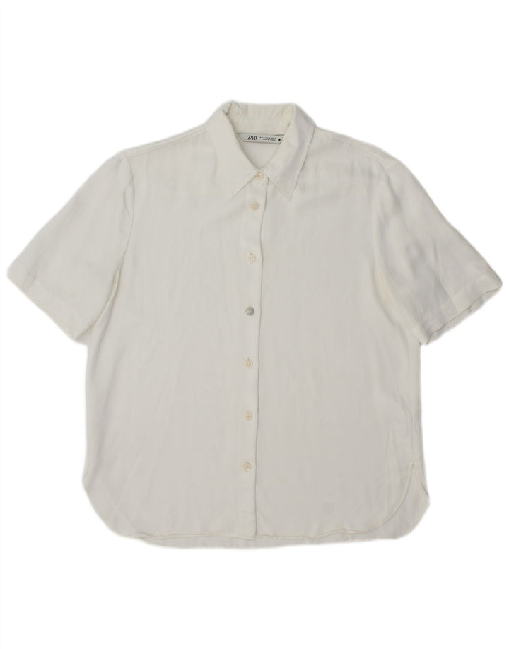 Zara Mujer Camisa Manga Corta UK 44 Medium Viscosa Blanca