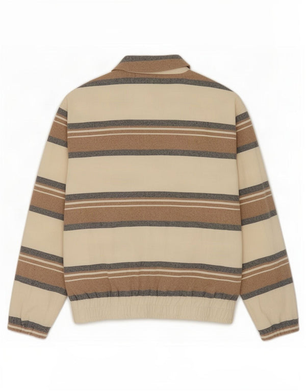 Zara Hombre Cazadora Bomber UK 38 Algodón Rayas Beige Mediano