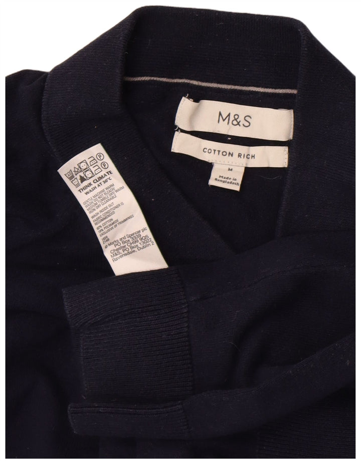 Marks & Spencer Jersey tipo polo para hombre con cuello tipo polo de algodón azul marino mediano