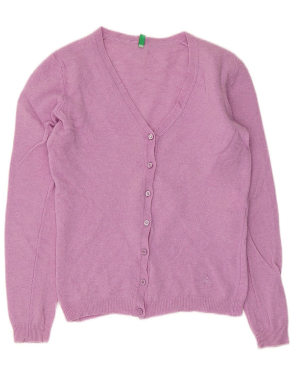 Benetton Cárdigan Corto para Mujer UK 40 Small Lana Virgen Rosa