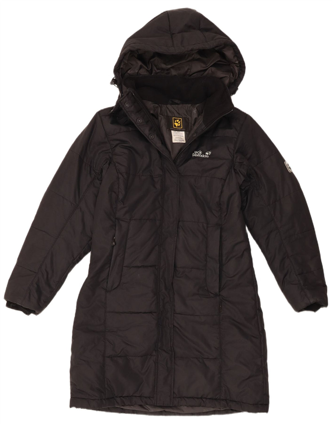 Jack Wolfskin Abrigo acolchado con capucha para mujer UK 10 Small Poliéster negro
