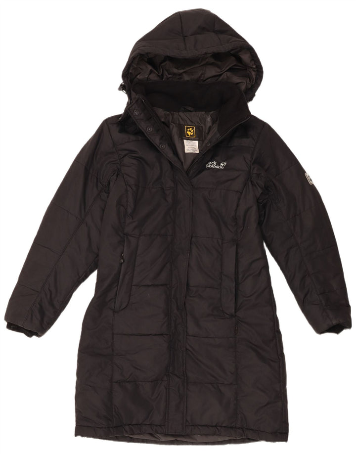 Jack Wolfskin Abrigo acolchado con capucha para mujer UK 10 Small Poliéster negro