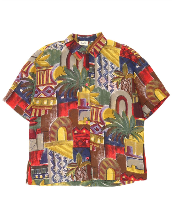 Vintage mujer manga corta camisa blusa Reino Unido 10 pequeño multicolor