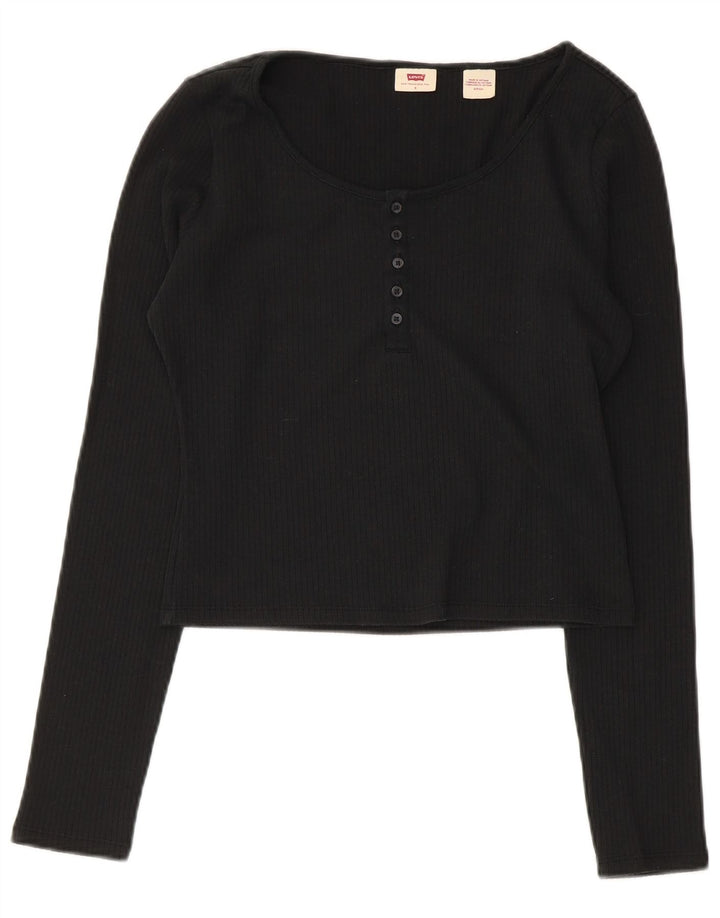 Levi's Top corto para mujer de manga larga UK 10 Small Black Cotton