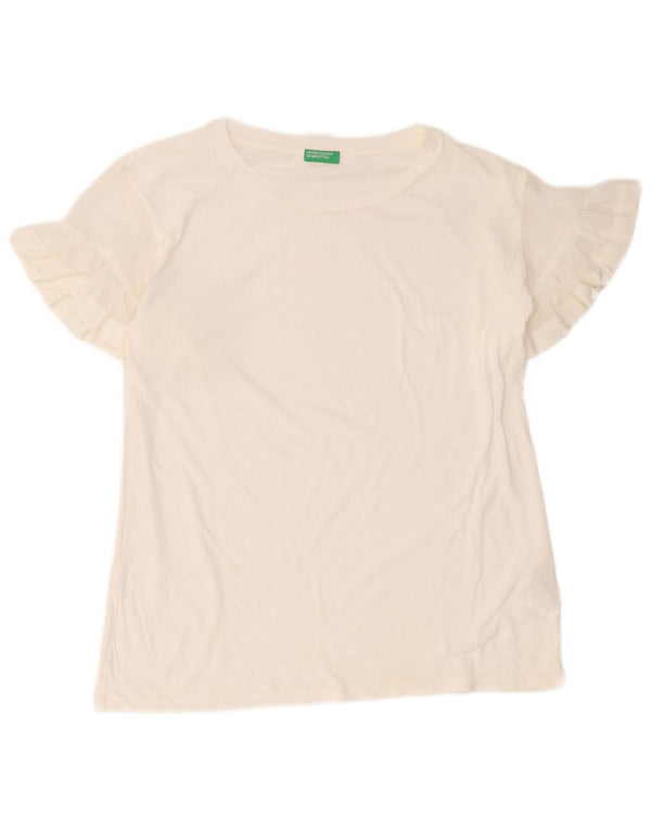 Benetton Camiseta Holgada De Mujer UK 8 Small Blanco Algodón