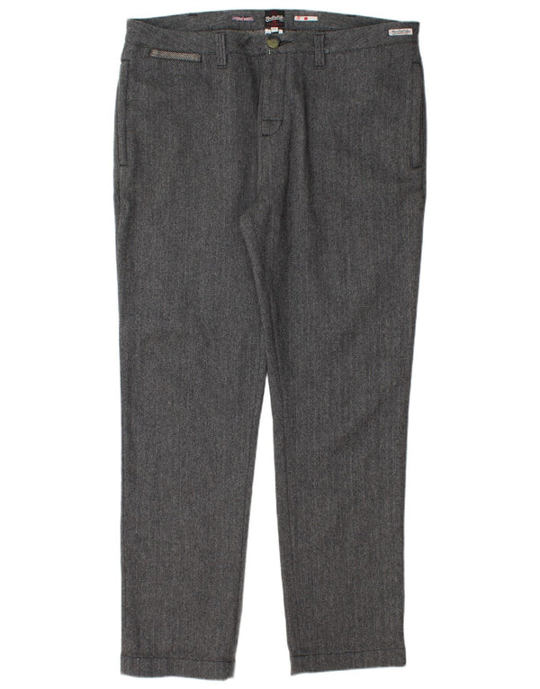 Superdry Mens Slim Chino Trousers 2XL W38 L32 Grey Herringbone Wool