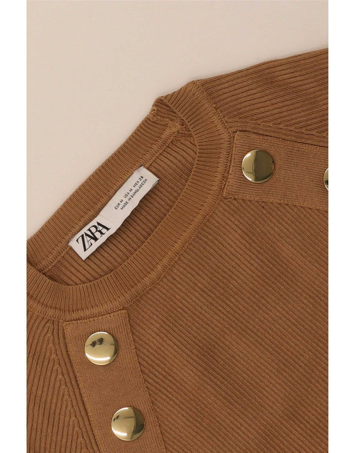 Zara Mujer Crop Top Manga Larga UK 42 Marrón Medio