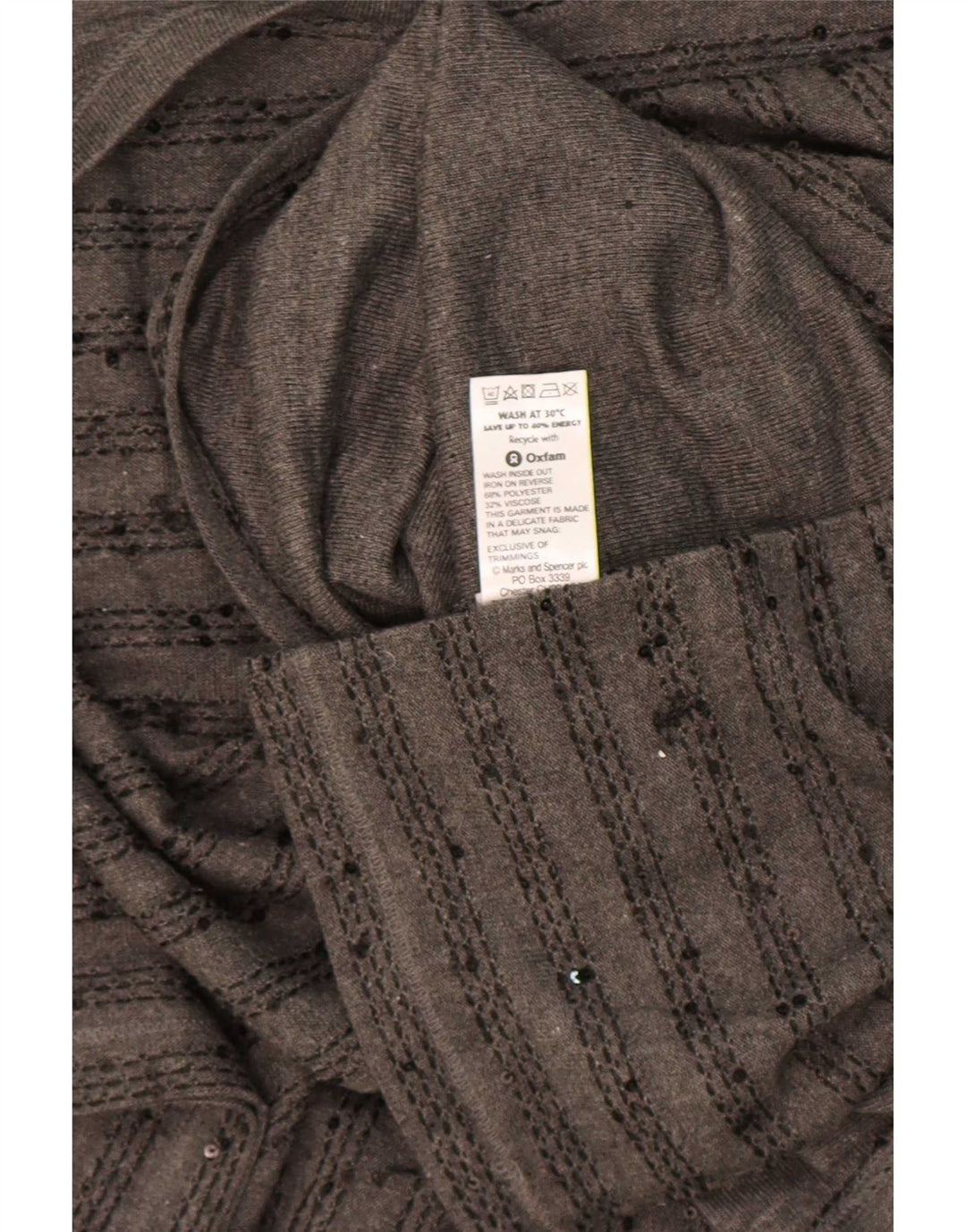 Zara Mujer Top Manga 3/4 UK 20 2XL Poliéster Rayas Gris