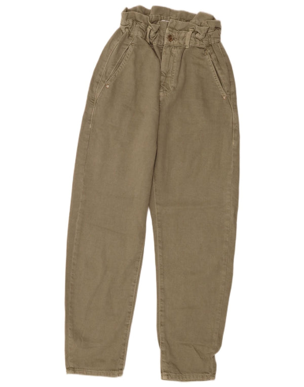 Zara Vaqueros Sueltos De Cintura Alta Para Mujer EU 32 2XS W22 L25 Algodón Caqui