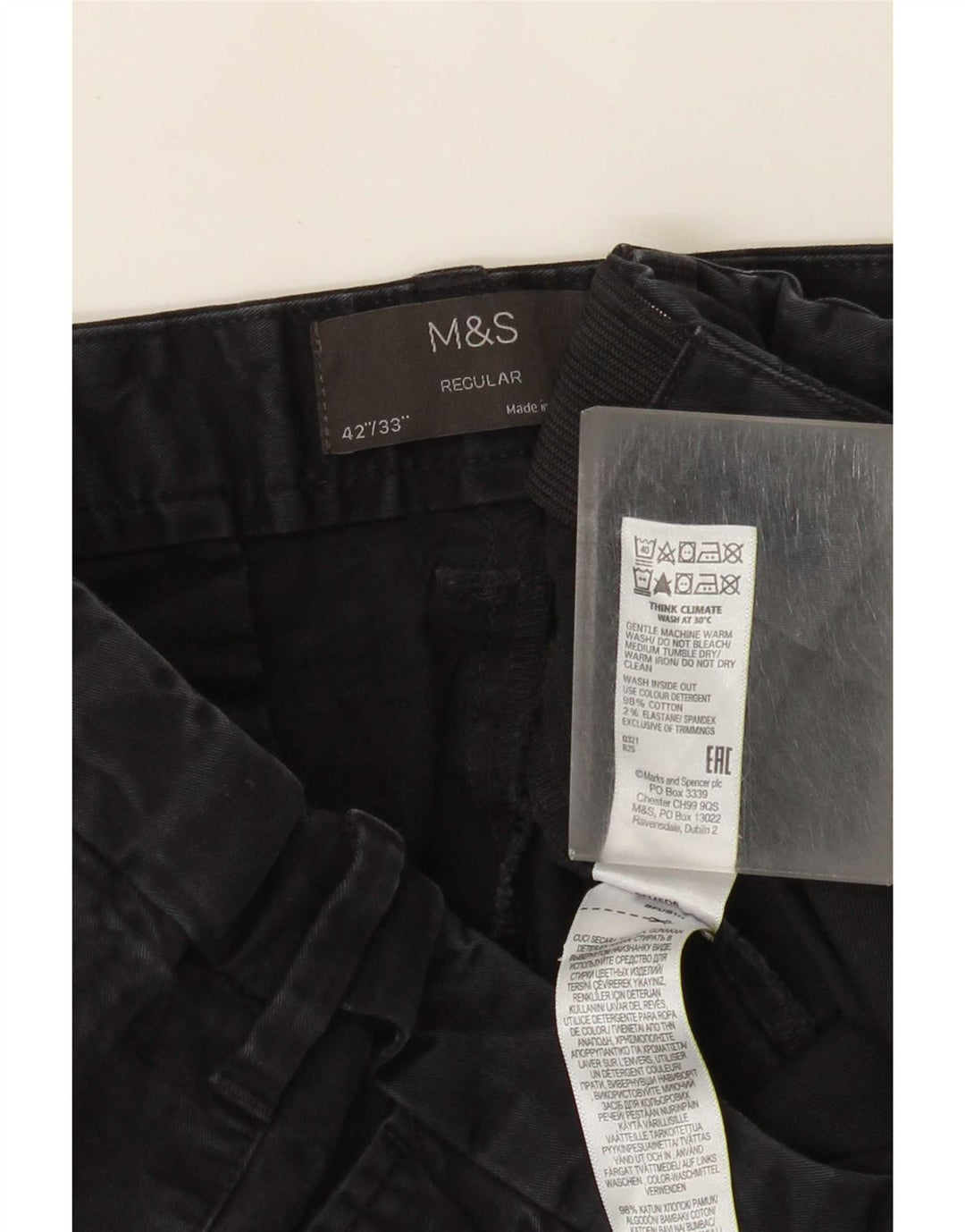 Marks & Spencer Pantalones chinos rectos regulares para hombre W42 L33 Azul marino