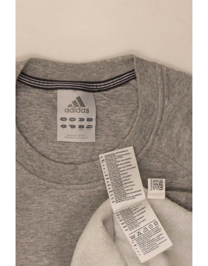 Adidas Hombre Sudadera Jumper Grande Gris Moteado Algodón