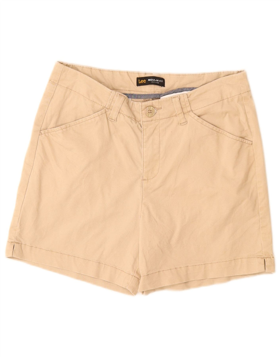 Lee Pantalones cortos casuales de talle medio para mujer, ajuste regular, talla 6, mediana, W28, algodón beige