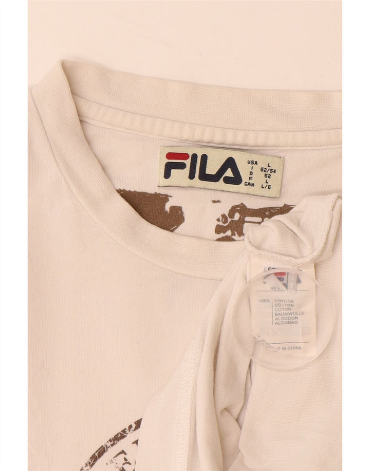 FILA Camiseta gráfica para hombre Top grande de algodón blanco