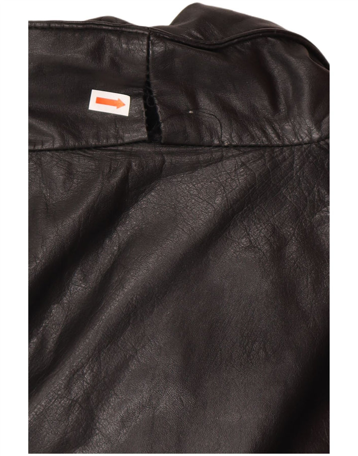 VINTAGE Abrigo de cuero de gran tamaño para mujer Reino Unido 14 Cuero negro mediano