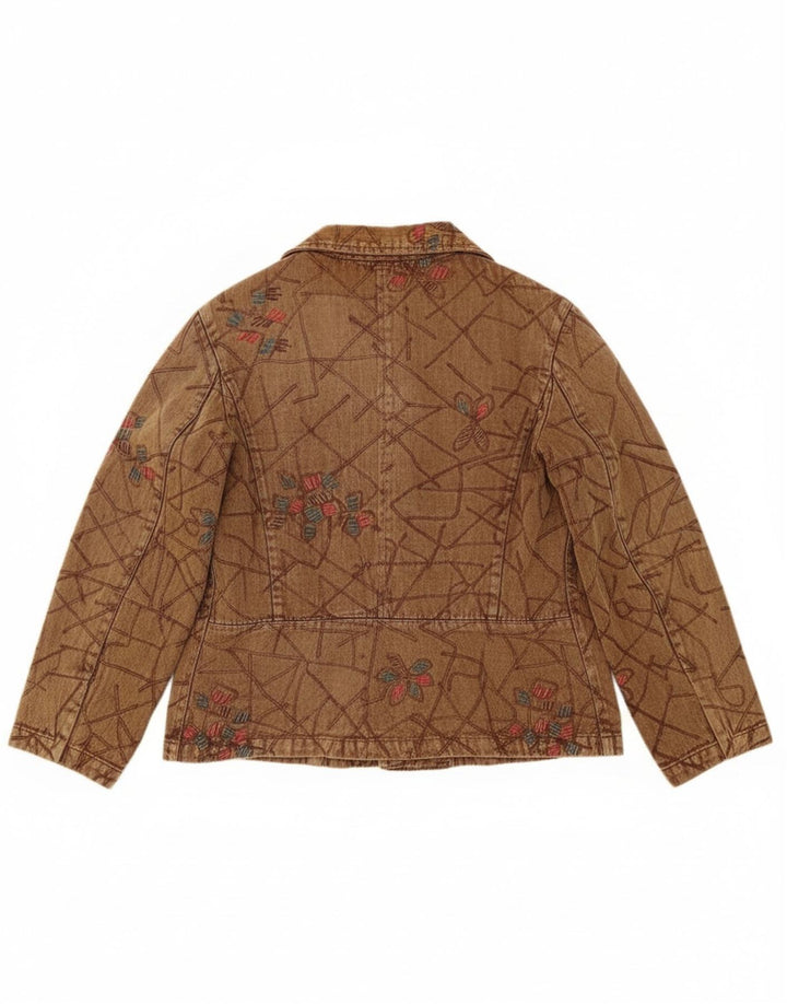 Vintage mujer bombardero chaqueta Reino Unido 16 algodón floral marrón grande