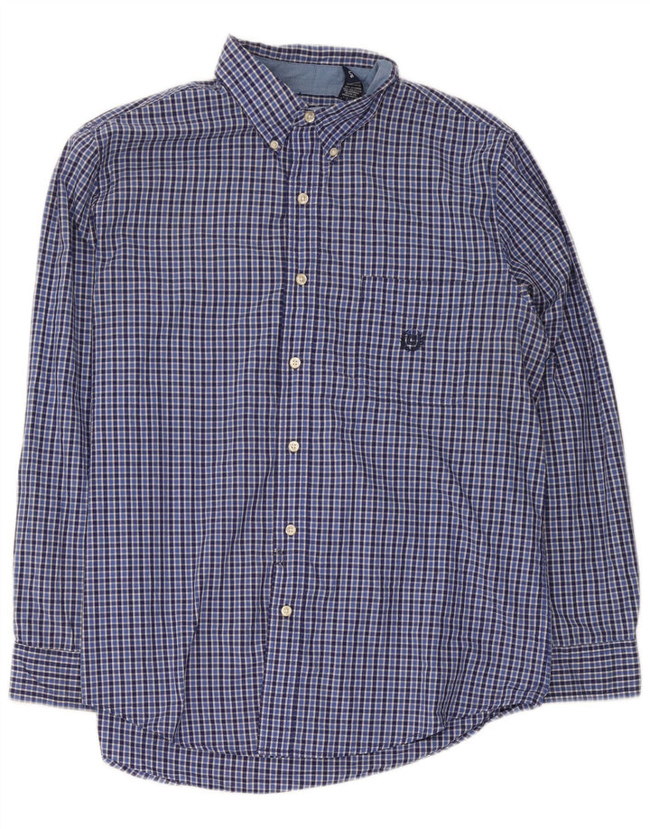 Chaps Camisa de fácil cuidado para hombre de algodón a cuadros azul grande