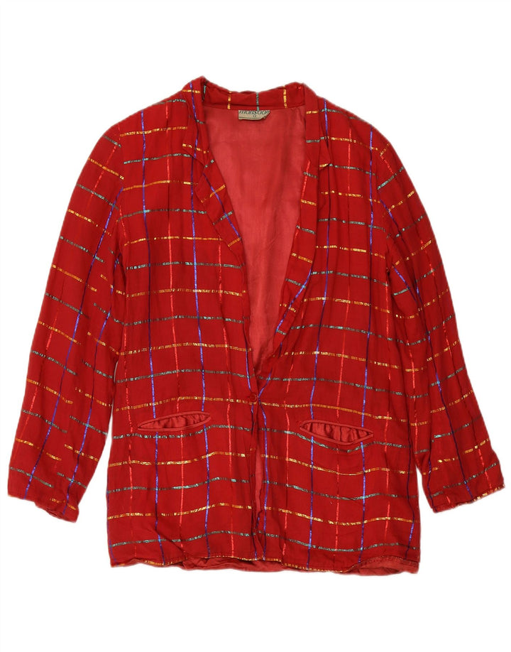 MONSOON Chaqueta tipo blazer con 1 botón para mujer, Reino Unido 42, algodón a cuadros en color burdeos mediano