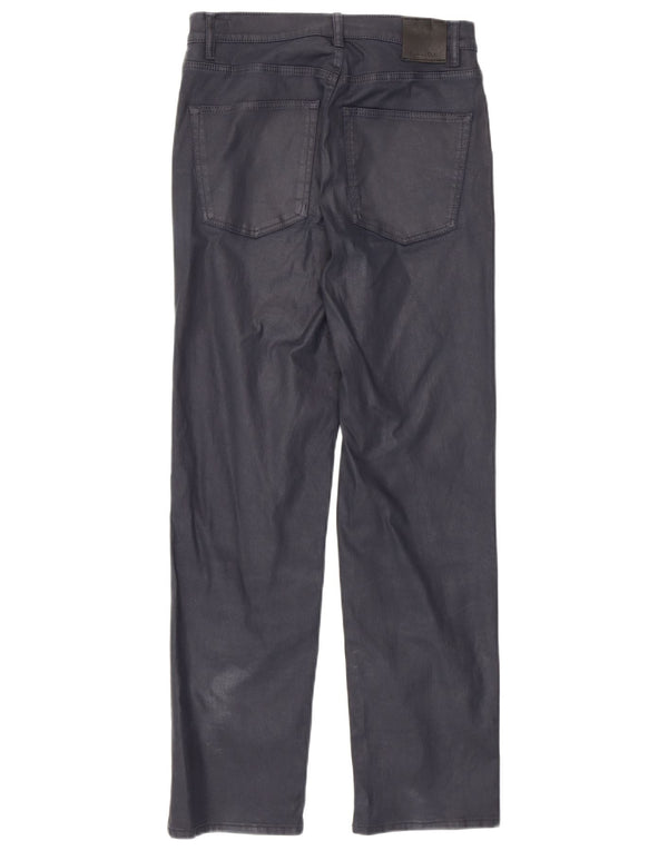 Massimo Dutti Pantalón Casual Encerado Recto Mujer EU 36 XS W26 L27 Navy B