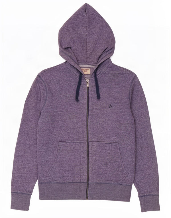 Penguin Mens Zip Hoodie Sweater Medium Purple Flecked Cotton