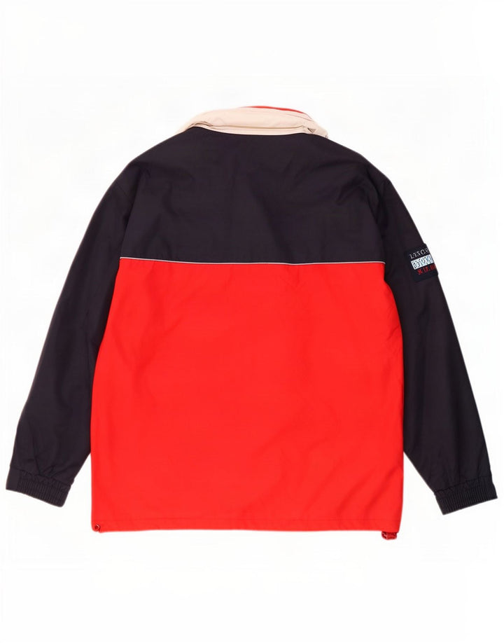 Vintage hombres con capucha chaqueta de lluvia Reino Unido 36 pequeño rojo colorblock poliéster