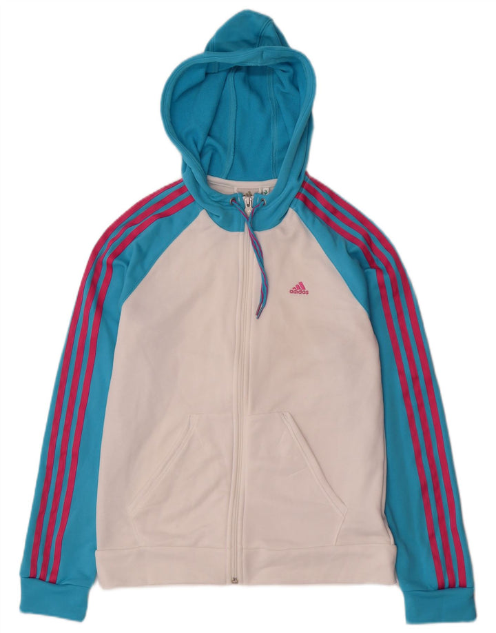 Adidas Sudadera con capucha y cremallera para mujer UK 40 Mediano Blanco Colorblock Poliéster