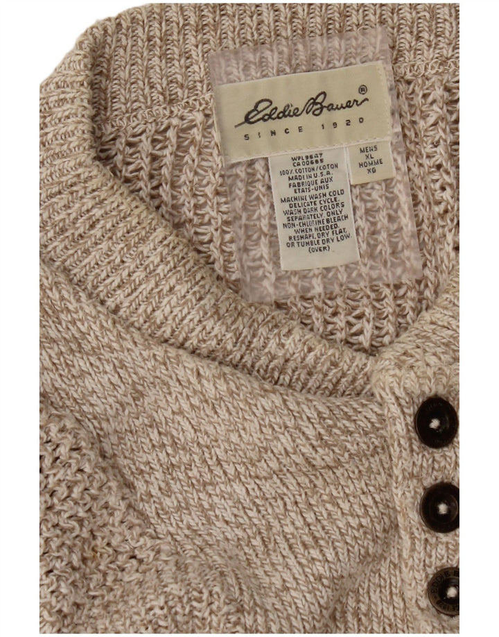 EDDIE BAUER Jersey extragrande con cuello y botones para hombre XL Beige moteado
