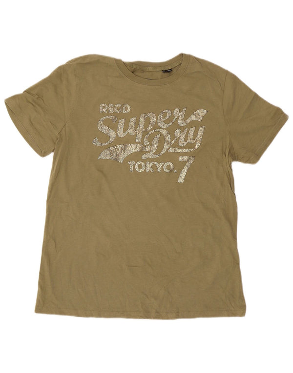 Superdry Womens Graphic T-Shirt Top UK 14 Large  Green Cotton