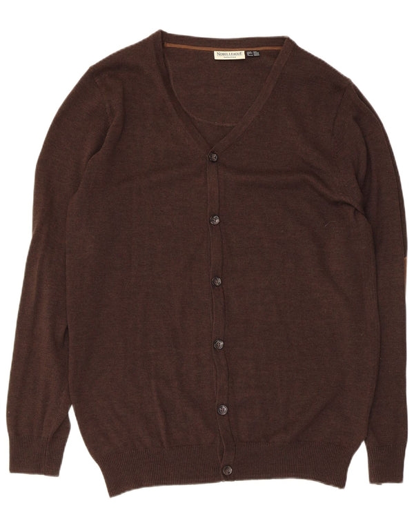 Vintage hombres Cardigan suéter Reino Unido 38/40 algodón marrón medio