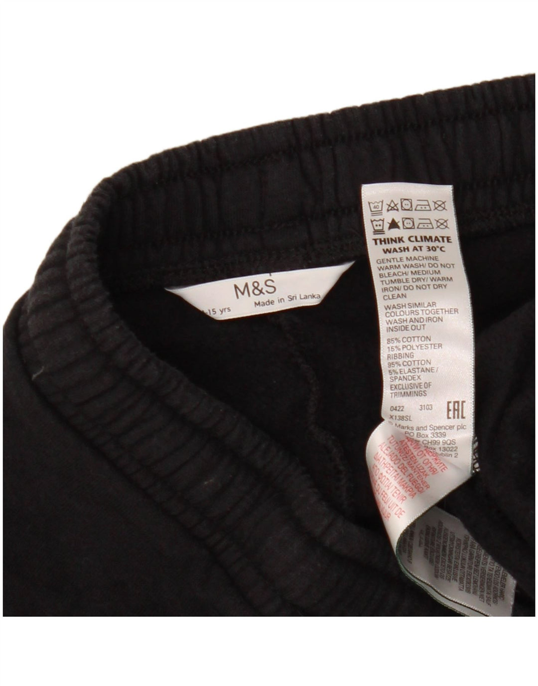 Marks & Spencer Pantalones de chándal para niño Joggers 14-15 años Negro Algodón