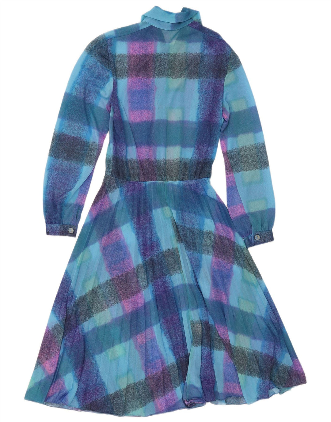 Vintage mujer ver a través de manga larga vestido de una línea pequeño cheque azul
