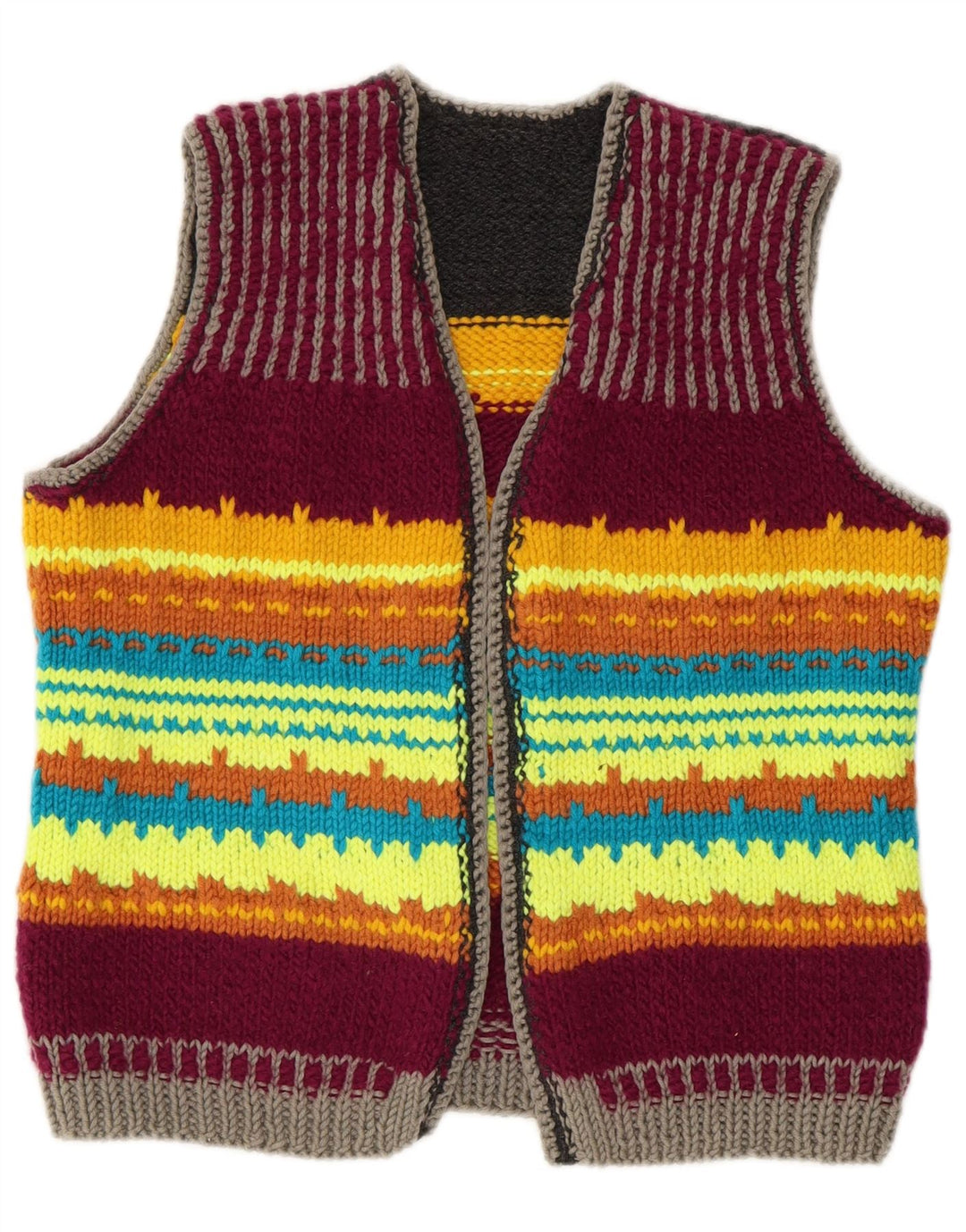 VINTAGE Mujer Crop Cardigan Suéter Reino Unido 14 Mediana Rayas Multicolores