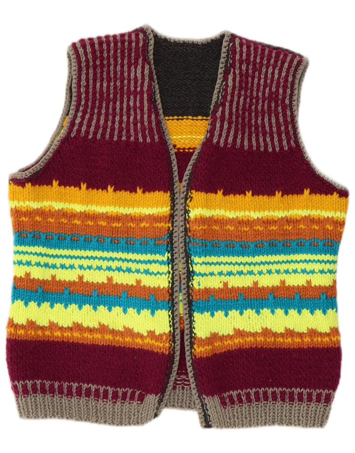 VINTAGE Mujer Crop Cardigan Suéter Reino Unido 14 Mediana Rayas Multicolores