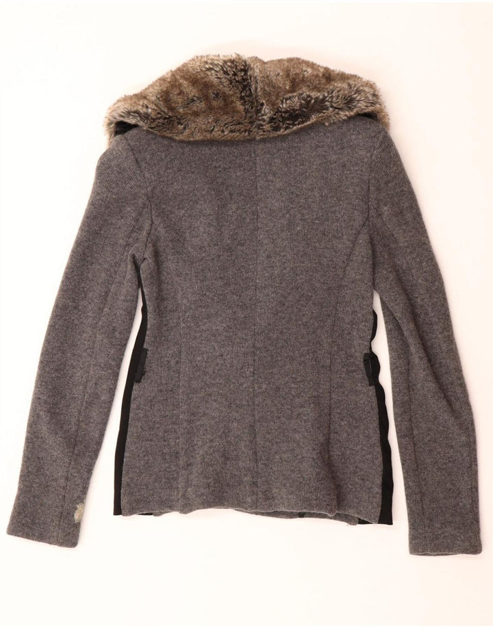 VINTAGE Womens Cardigan Sweater UK 14 Medium Grey Colourblock Wool Vintage Vintage and Second-Hand Vintage from Messina Hembry 