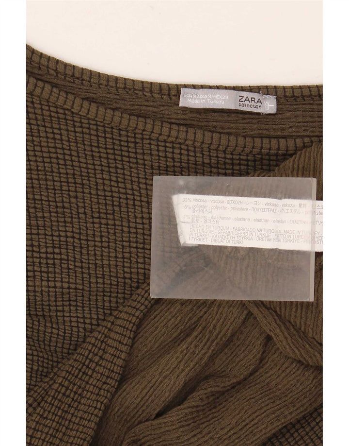 Zara Mujer Top Extragrande Manga 3/4 UK 44 Viscosa Caqui Mediana
