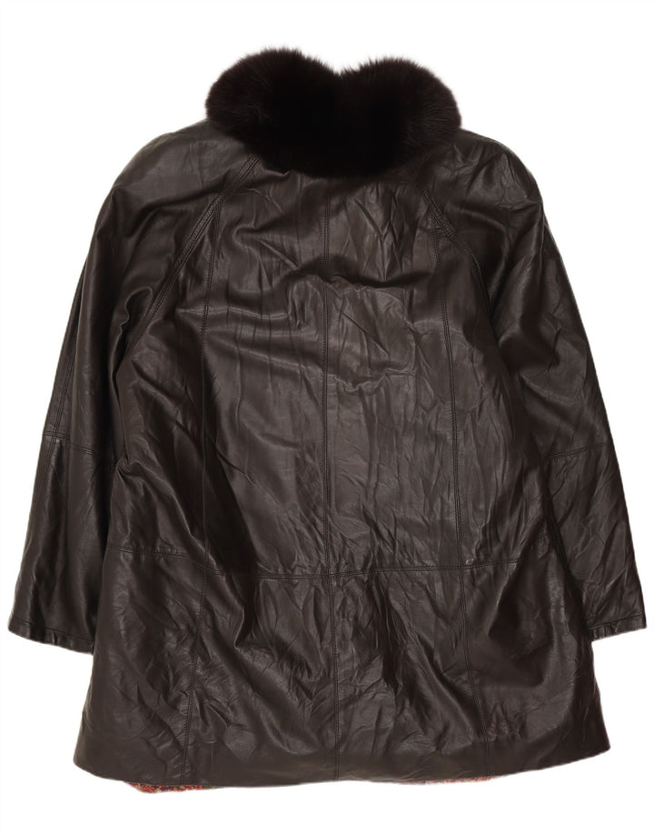 VINTAGE Abrigo de cuero para mujer Reino Unido 18 XL Cuero negro