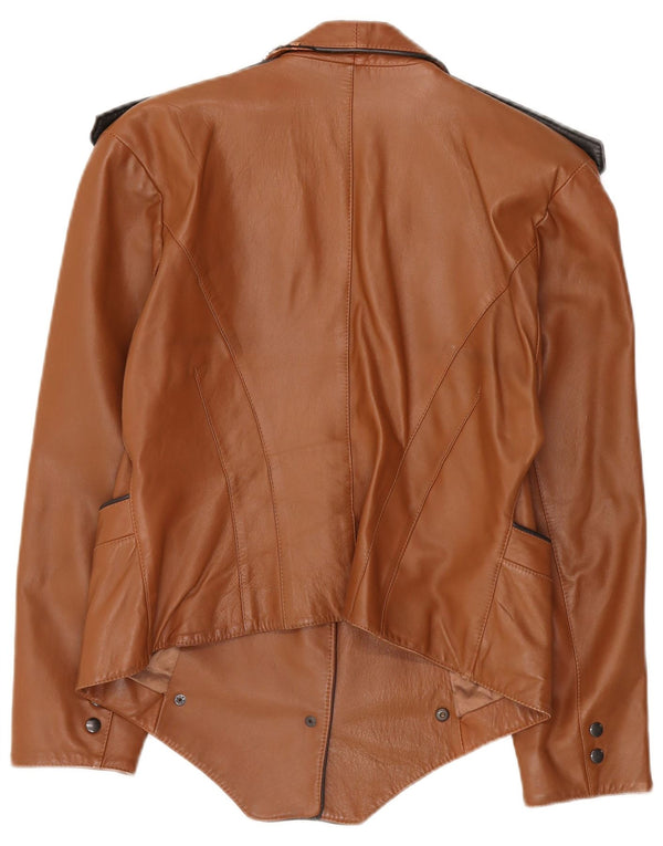 Vintage mujer crop chaqueta de cuero militar Reino Unido 12 marrón medio