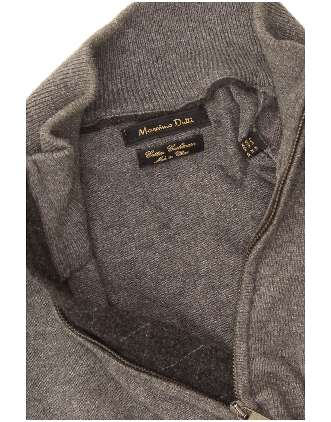 Massimo Dutti Jersey Hombre con Cremallera y Cuello XL Gris Algodón
