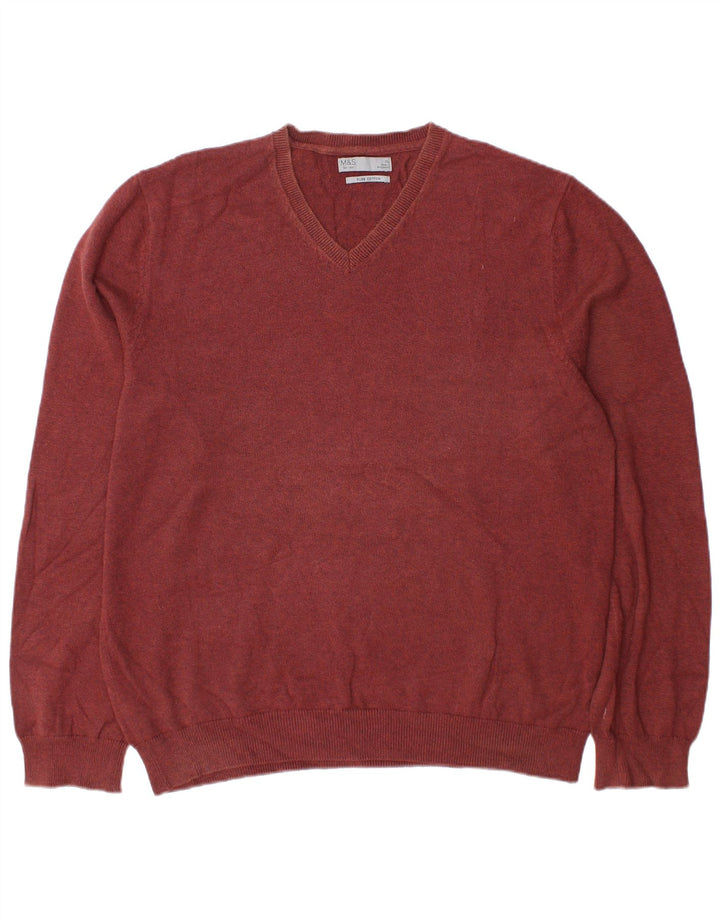 Marks & Spencer Jersey con cuello en V para hombre XL Algodón marrón